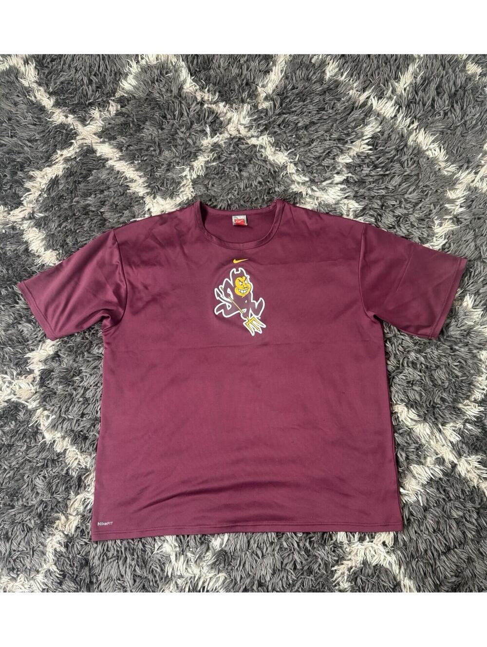 Vintage Nike Team ASU Arizona State Sun Devils Shirt XXL Sparky Fit Dry Maroon